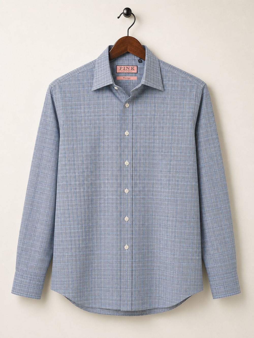 Thomas Pink Prestige Blue Glen Plaid Dress Shirt 19/37 Luxury Cotton